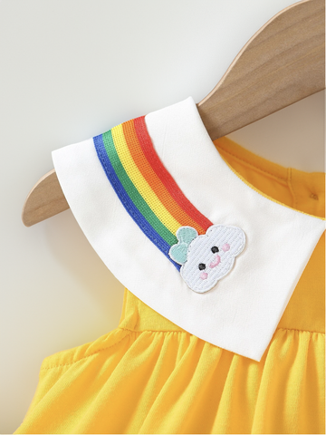 Baby Girl Rainbow and Cloud Collared Red Yellow Dress