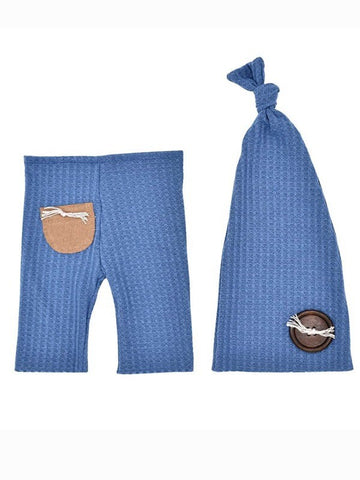 Baby Boy Newborn waffle knit Patch Pocket Pant and Hat Photography Props | Baby Onesies outfit Set for boys | baby Shower gift