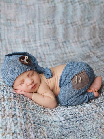 Baby Boy Newborn waffle knit Patch Pocket Pant and Hat Photography Props | Baby Onesies outfit Set for boys | baby Shower gift