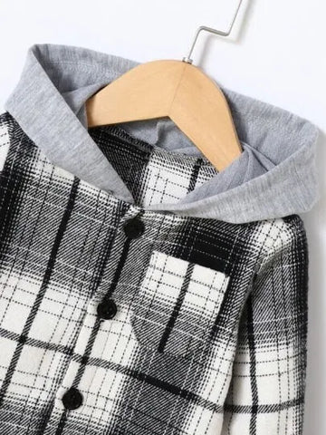 Baby Boy Contrast Hooded Plaid Shirt