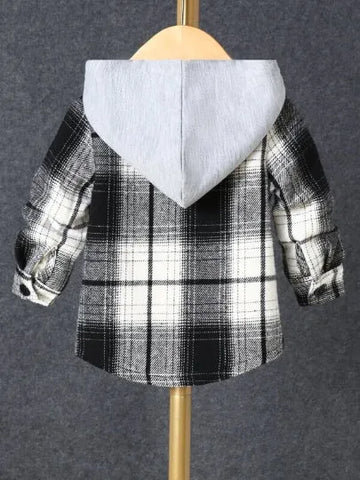 Baby Boy Contrast Hooded Plaid Shirt