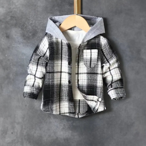 Baby Boy Contrast Hooded Plaid Shirt