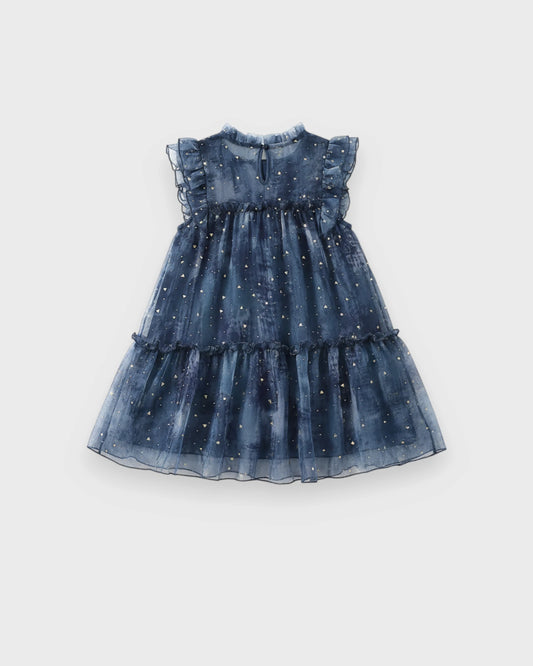 Girls Gold-Speckled Ruffle Tulle Dress