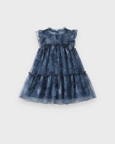 Girls Gold-Speckled Ruffle Tulle Dress