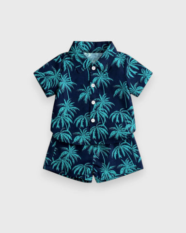 2 pc Baby Boy Palm Tree Button Up Shirt & Shorts Set