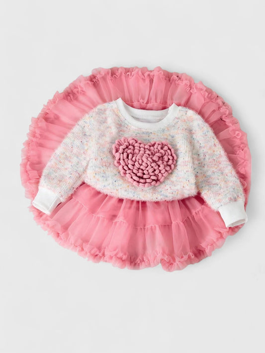 Baby Girl Heart Fuzzy Sweat and Tutu Skirt