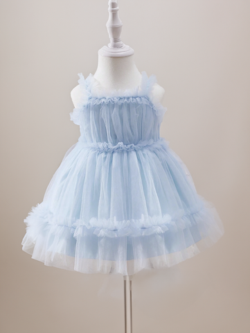 Baby Girl Blue Ruffle Trim Tulle Fairytale Princess Dress