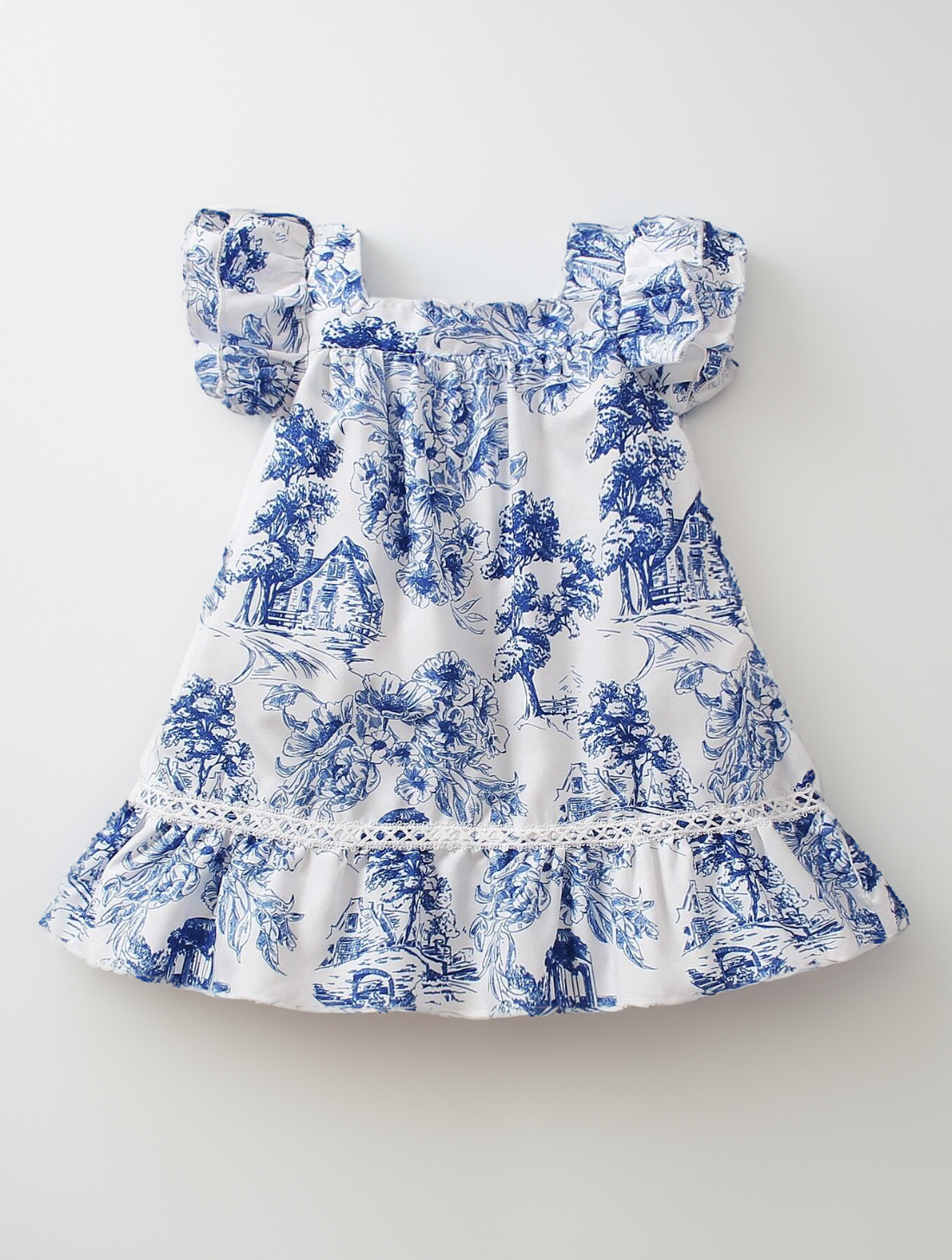 Baby Girl Plants Motif Print Ruffle Trim Dress