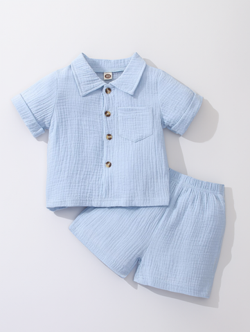 Baby Boy Cotton Button up Collar Pocket Shirt and Short Set