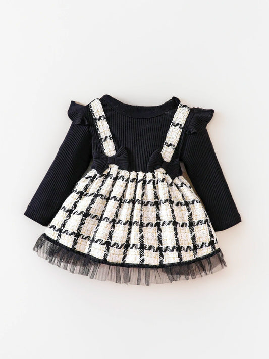 2 in 1 Baby Girl Tweed Pinafore Dress