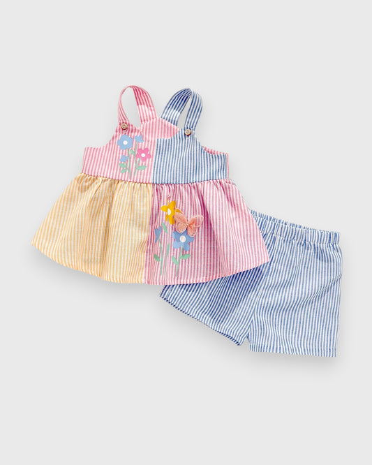 2 Pc Baby Girl Stripe Peplum Shirt & Shorts Set