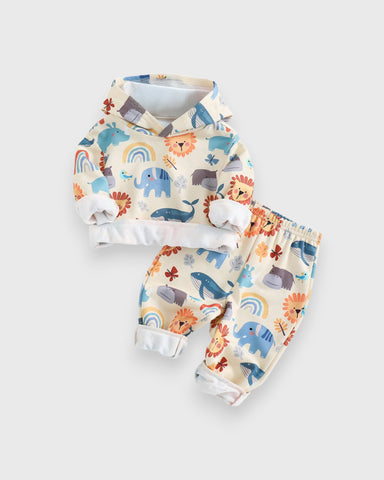 2 Pc Baby Boy Animal Print Hooded Sweatsuit