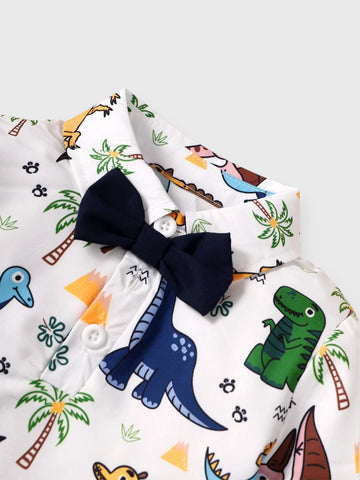 2 Pcs Baby Boy Dinosaur Suspender Shorts Set