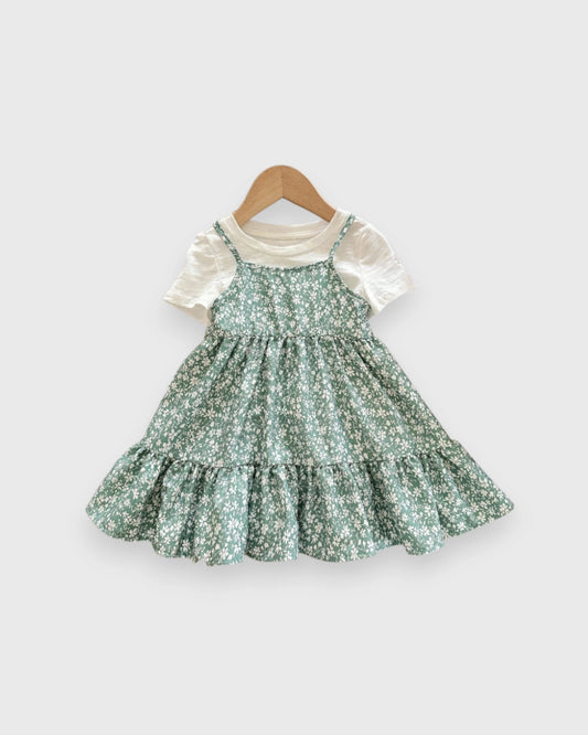 2 pc Baby Girl Tiered Flower Dress w/ Tee