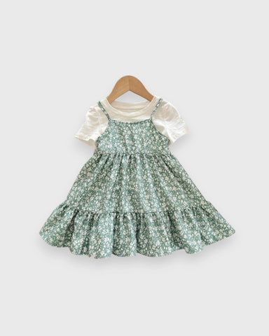 2 pc Baby Girl Tiered Flower Dress w/ Tee