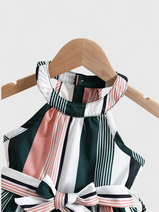 Baby Girl Halter Striped Belted Dress