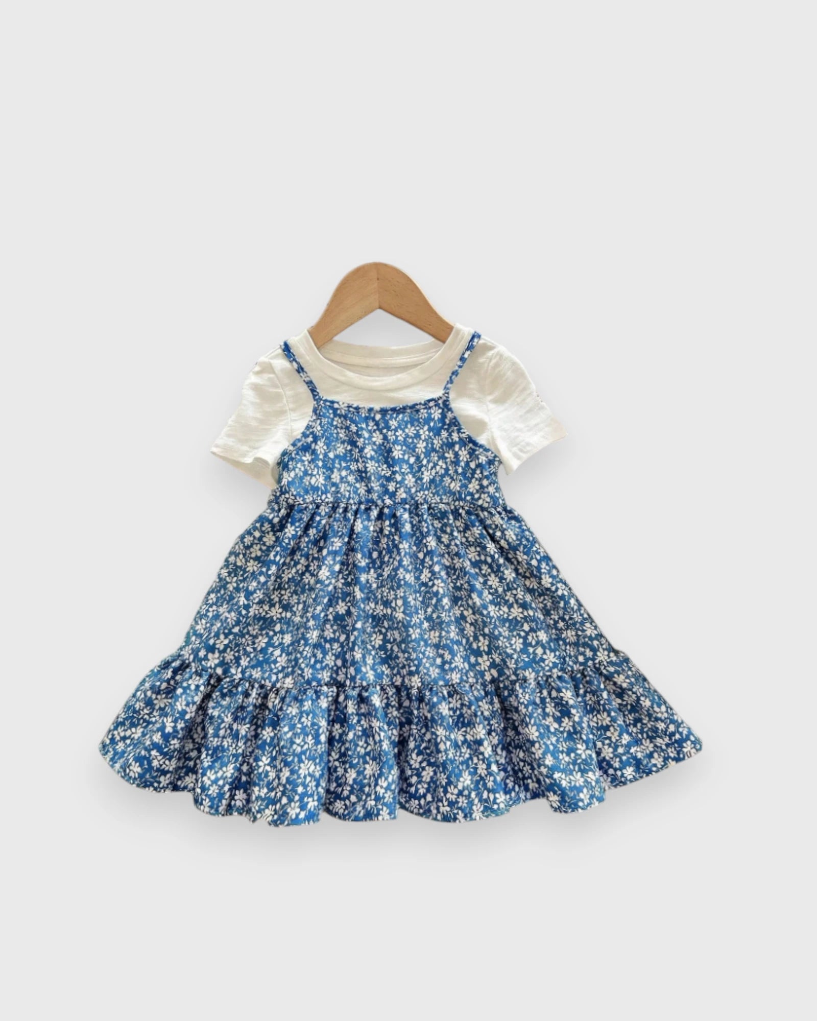 2 pc Baby Girl Tiered Flower Dress w/ Tee 12-18 months / Blue