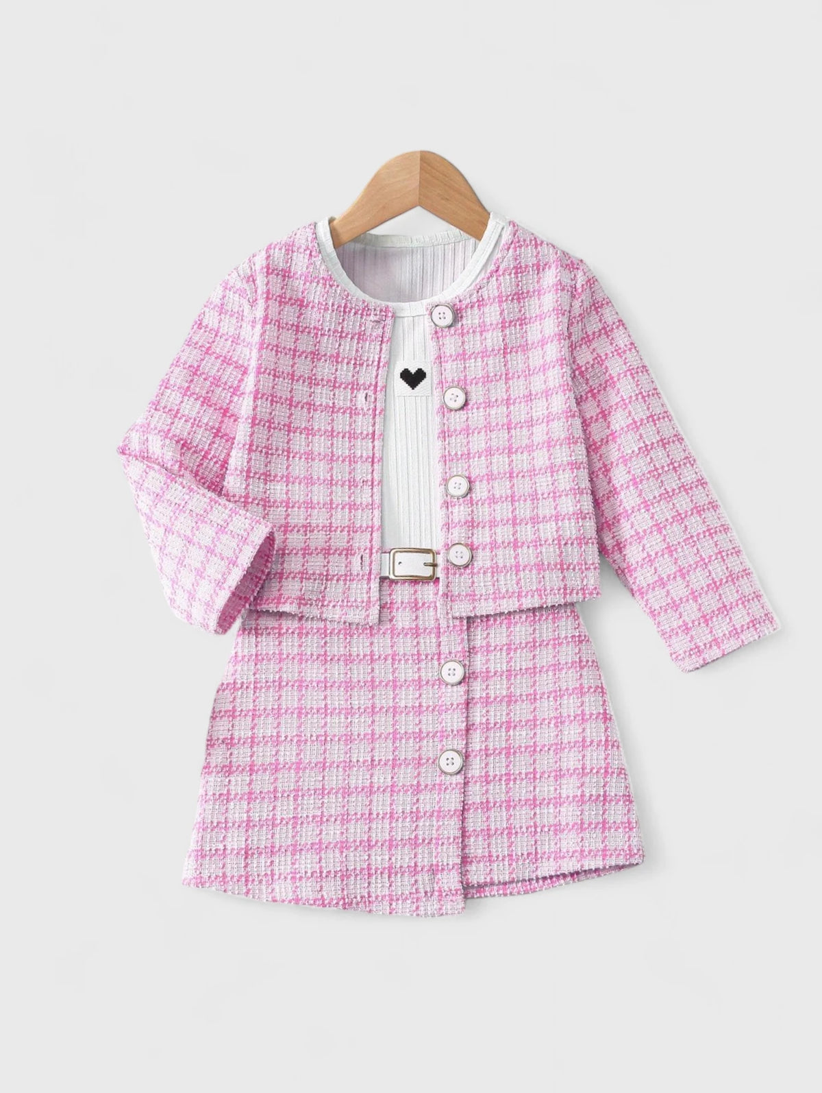 3 Pcs Toddler Girls Tweed Jacket Skirt Set