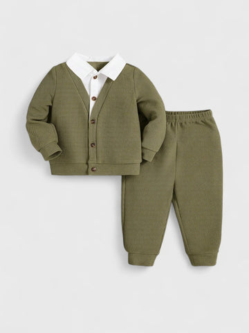 Baby Boy 2 in 1 Waffle Cardigan Set