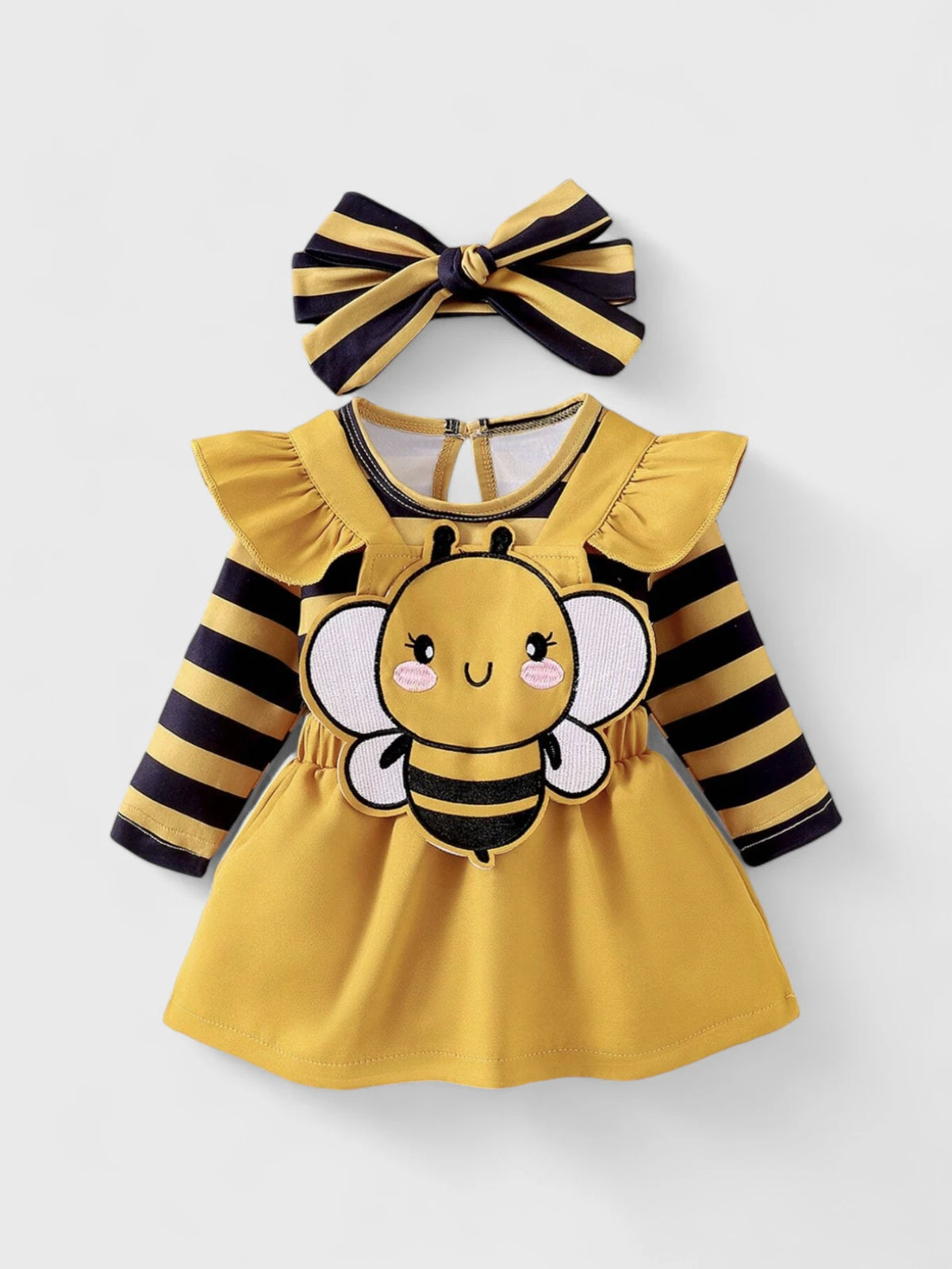 3 Pcs Baby Girl Bee Bodysuit and Overall Dress