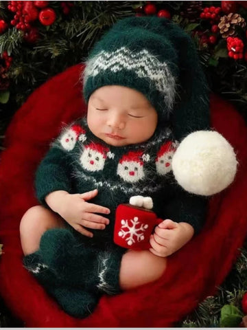 2 Pc Newborn Baby Santa Sweater with Hat