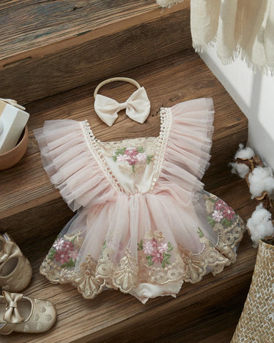 Baby Girl Lace Royal Embroidery Flower Princess Bodysuit