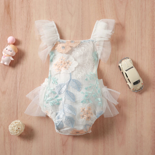 Baby Girl Ivory bodysuit with Pastel Flower embroidery