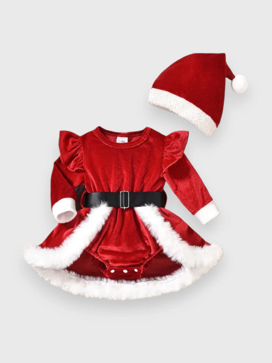 2 Pc Baby Girl Velvet Santa Dress with Hat