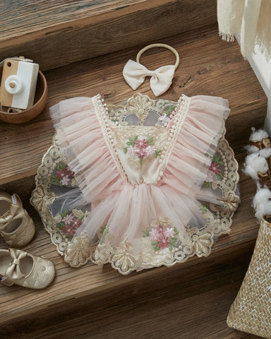 Baby Girl Lace Royal Embroidery Flower Princess Bodysuit