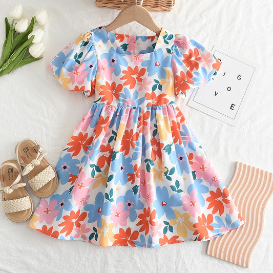 Toddler Baby Girl Bubble Sleeve Flower Dress