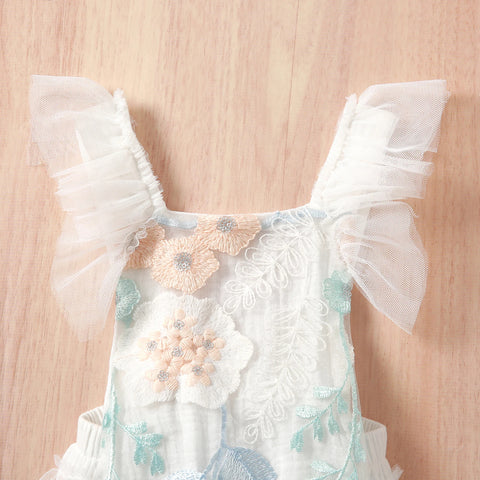 Baby Girl Ivory bodysuit with Pastel Flower embroidery