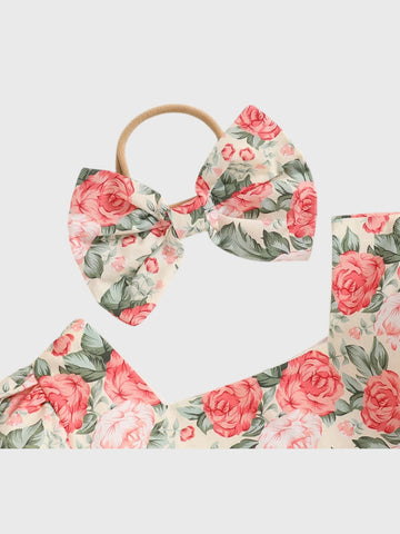 2 Pc Baby Girl Rose Square Neck Bodysuit