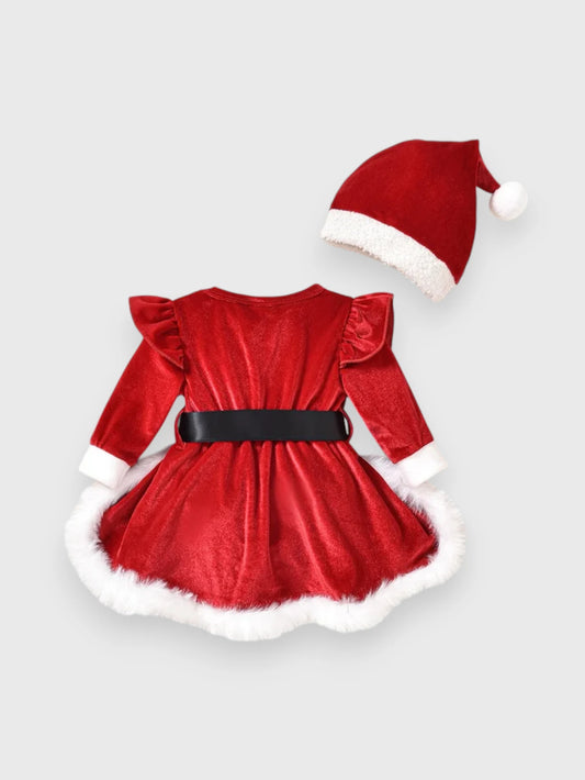 2 Pc Baby Girl Velvet Santa Dress with Hat