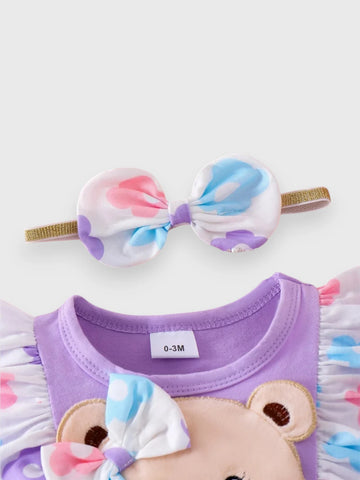 2 Pc Baby Girl Bear Path Bodysuit with Headband