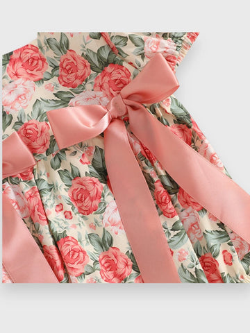 2 Pc Baby Girl Rose Square Neck Bodysuit