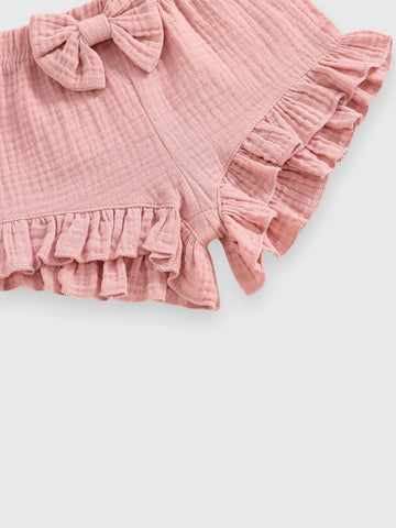 2 Pc Summer Ruffle Cotton Shirt Short Set