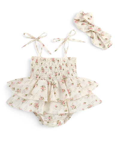 2 piece Baby Girl Summer Smock Bodysuit