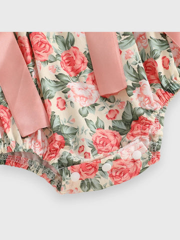 2 Pc Baby Girl Rose Square Neck Bodysuit