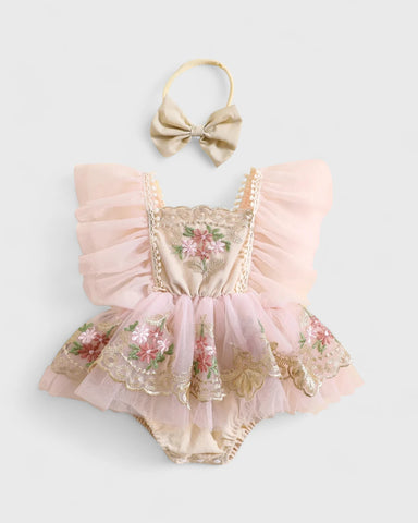 Baby Girl Lace Royal Embroidery Flower Princess Bodysuit