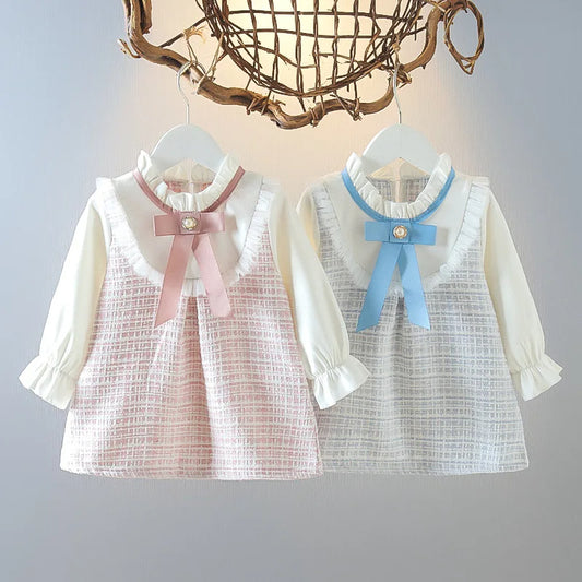 Baby Girl Plaid Tweed Chic Victorian Ruffle Bib Collar Dress