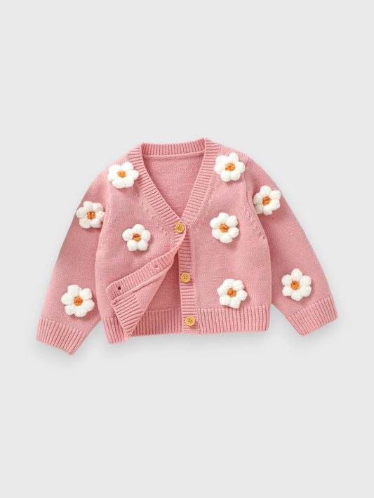 Baby Girl Daisy Flower Knit Cardigan Sweater