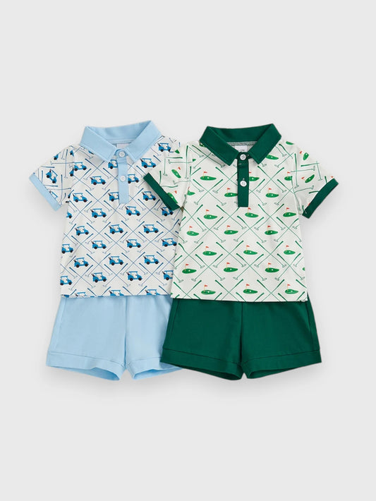 2 Pc Golf Polo Shirt Short Set