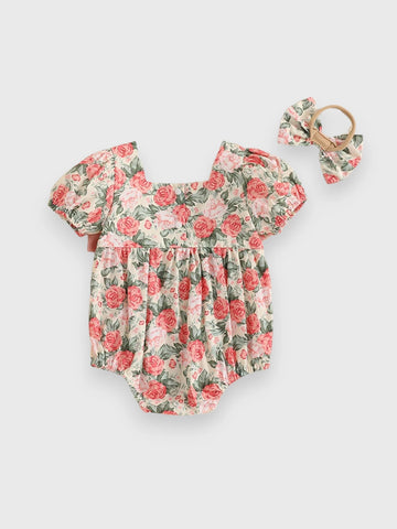 2 Pc Baby Girl Rose Square Neck Bodysuit