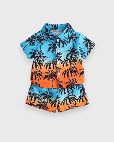 2 pc Baby Boy Palm Tree Button Up Shirt & Shorts Set