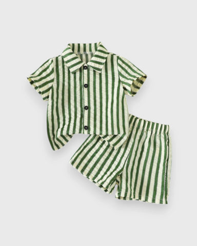 Baby Boy Vertical Stripe Button Up Shorts Set