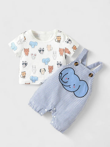 2 Pcs Infant Baby Animal Overalls Set