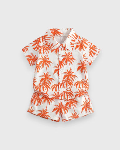 2 pc Baby Boy Palm Tree Button Up Shirt & Shorts Set