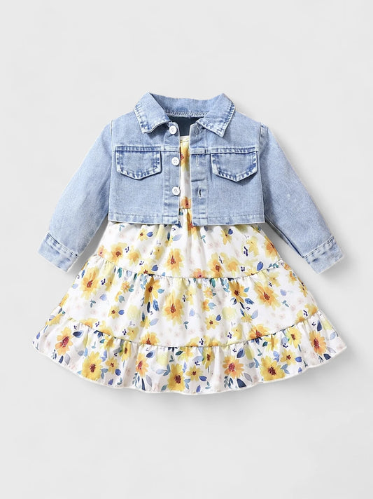 2 Pcs Baby Girl Cami Dress with Light Denim Jacket