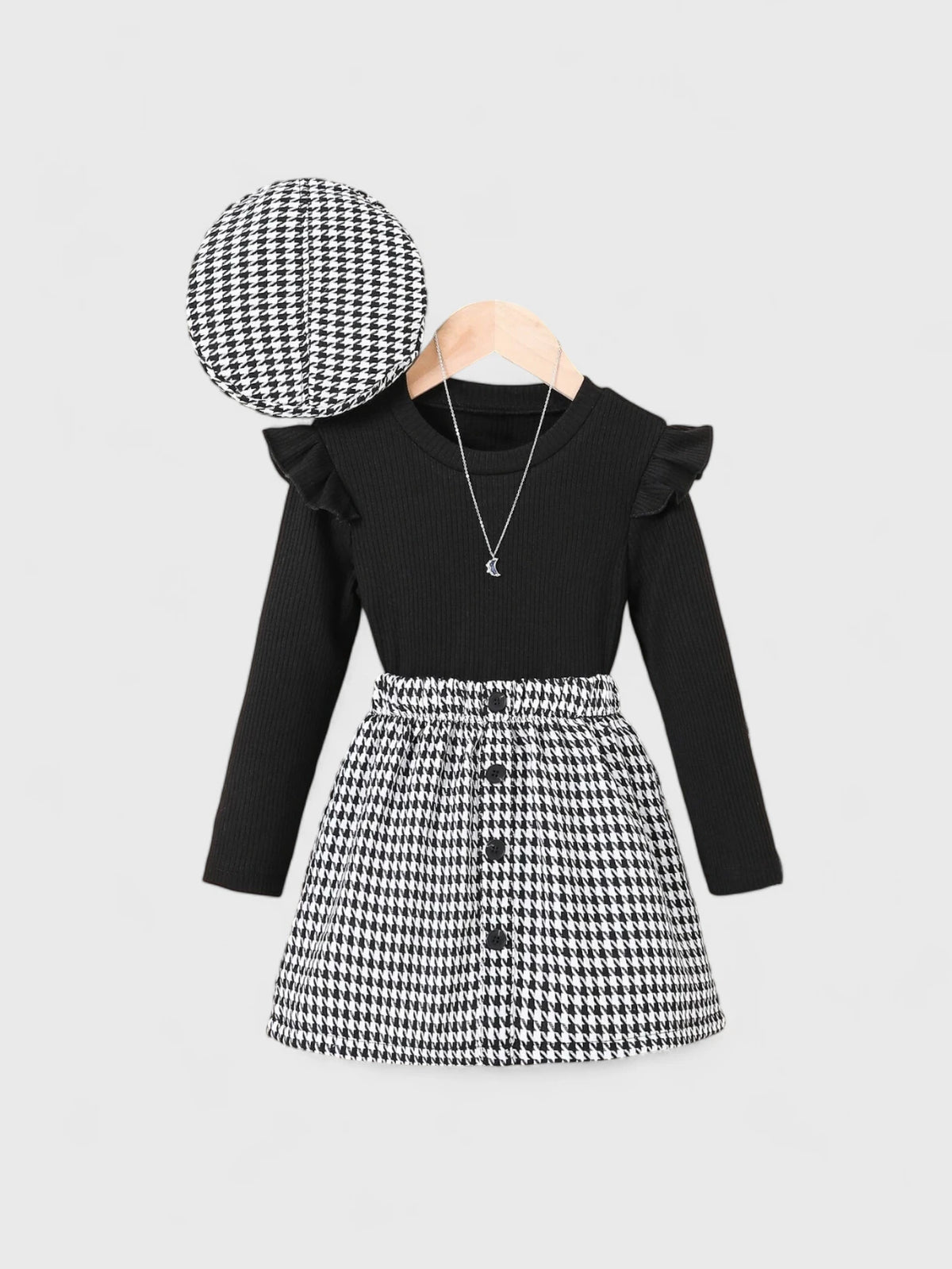 3 Pcs Girls Houndstooth Set