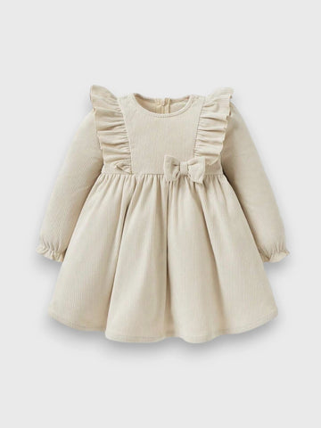 Baby Girl Ruffle Trim Bow Corduroy Dress